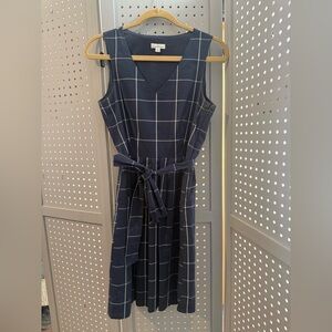 L.L. Bean Navy Grid Pattern Midi Dress